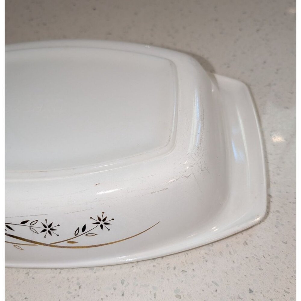 Vintage Pyrex Golden Honeysuckle 1 1/2 Qt Casserole Dish Lid White Bakeware - Picture 6 of 16